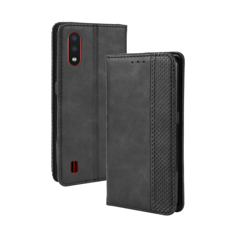 

For Galaxy A01 Magnetic Buckle Retro Crazy Horse Texture Horizontal Flip Leather Case with Holder & Card Slots & Photo Frame(Black)