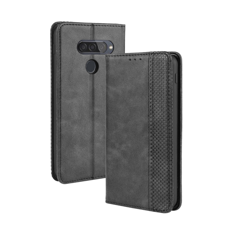 

For LG Q70 Magnetic Buckle Retro Crazy Horse Texture Horizontal Flip Leather Case with Holder & Card Slots & Photo Frame(Black)