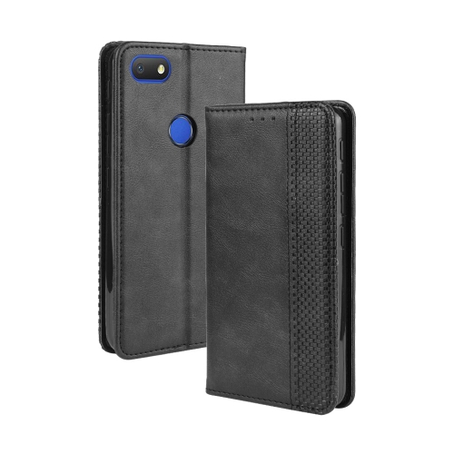 

For Alcatel 1V (2019) with Fingerprint Hole Magnetic Buckle Retro Crazy Horse Texture Horizontal Flip Leather Case with Holder & Card Slots & Photo Frame(Black)
