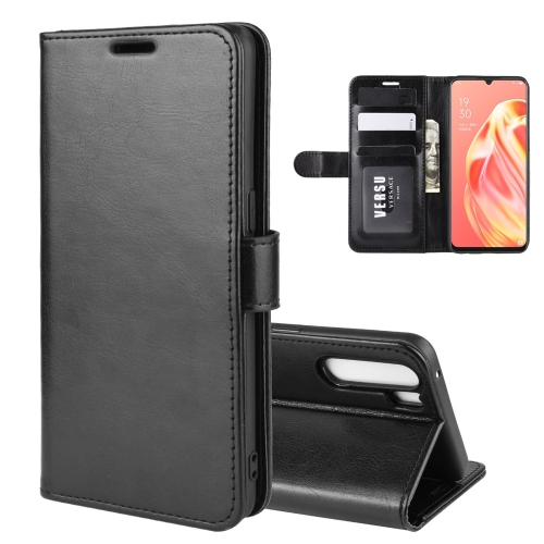 

For OPPO A91/OPPO F15/OPPO Reno 3 R64 Texture Single Horizontal Flip PU Leather Case with Holder & Card Slots & Wallet & Photo Frame(Black)