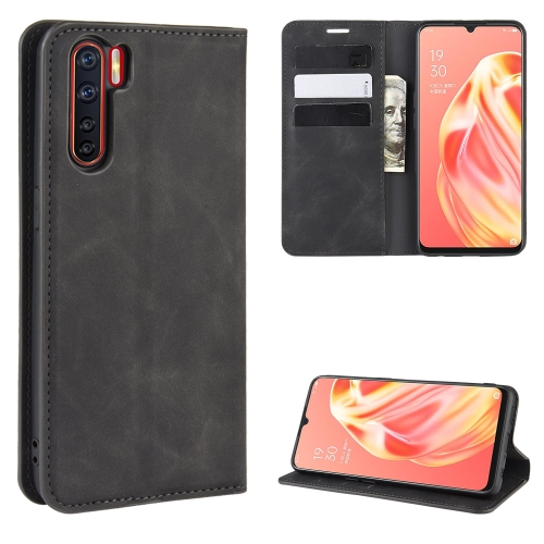 

For OPPO A91/OPPO F15/OPPO Reno 3 Retro-skin Business Magnetic Suction Horizontal Flip PU Leather Case with Holder & Card Slots & Wallet(Black)
