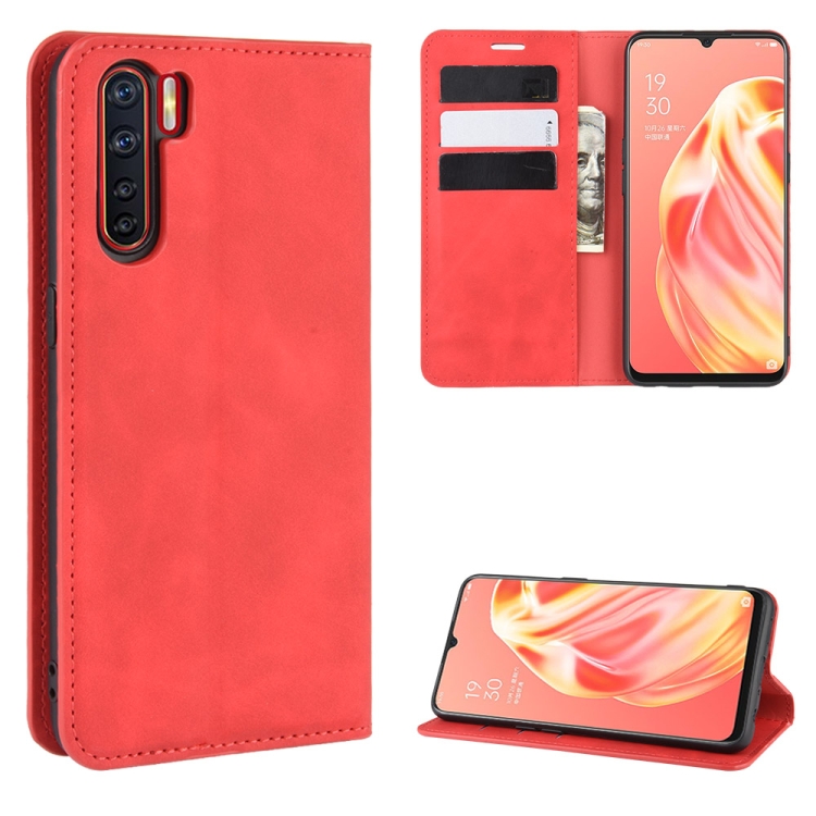 

For OPPO A91 Retro-skin Business Magnetic Suction Horizontal Flip PU Leather Case with Holder & Card Slots & Wallet(Red)