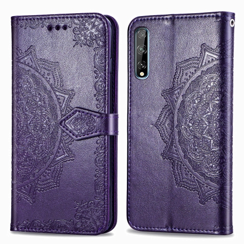 

For Huawei Enjoy 10s Halfway Mandala Embossing Pattern Horizontal Flip PU Leather Case with Holder & Card Slots & Wallet & Photo Frame & Lanyard(Purple)