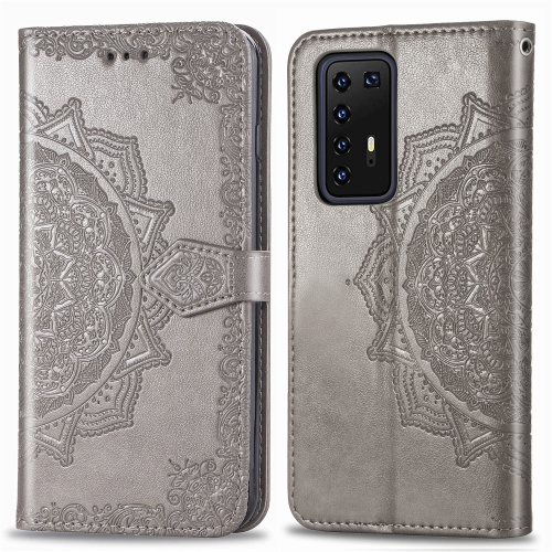 

For Huawei P40 Pro Halfway Mandala Embossing Pattern Horizontal Flip PU Leather Case with Holder & Card Slots & Wallet & Photo Frame & Lanyard(Gray)