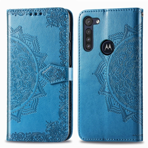 

For Moto G8 Power Halfway Mandala Embossing Pattern Horizontal Flip PU Leather Case with Holder & Card Slots & Wallet & Photo Frame & Lanyard(Blue)