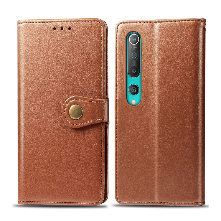 

For Xiaomi Mi 10 Pro Retro Solid Color Leather Buckle Phone Case with Photo Frame & Card Slot & Wallet & Bracket Function(Brown)