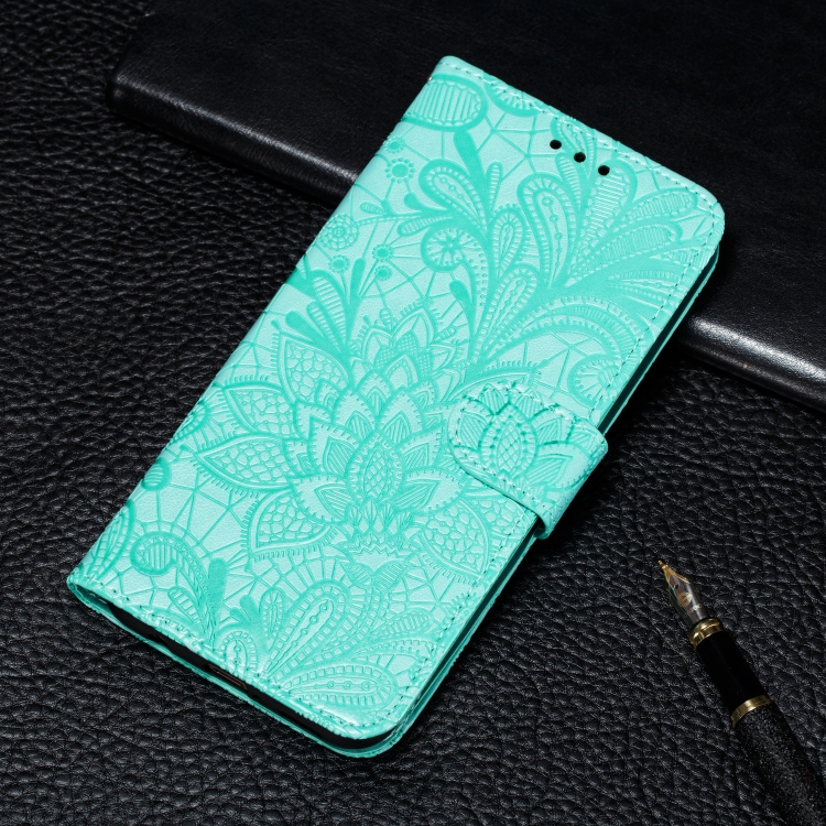 

For Galaxy S20+ Lace Flower Embossing Pattern Horizontal Flip PU Leather Case with Holder & Card Slots & Wallet & Photo Frame & Lanyard(Green)