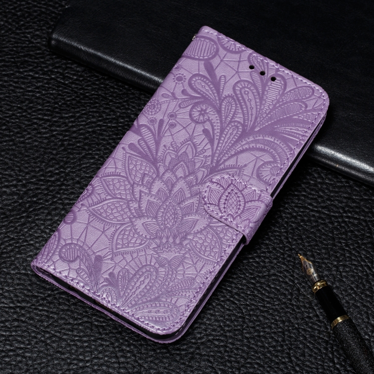 

For Galaxy S20 Lace Flower Embossing Pattern Horizontal Flip PU Leather Case with Holder & Card Slots & Wallet & Photo Frame & Lanyard(Purple)