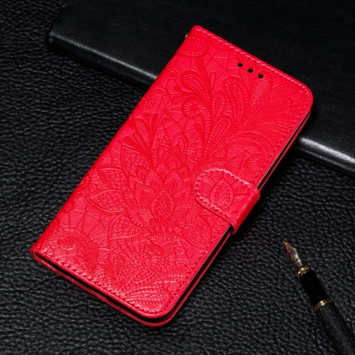 

For Xiaomi Redmi K30 Lace Flower Embossing Pattern Horizontal Flip Leather Case with Holder & Card Slots & Wallet & Photo Frame & Lanyard(Red)
