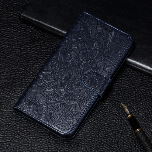 

For Galaxy S10 Lite / A91 / M80s Lace Flower Embossing Pattern Horizontal Flip Leather Case with Holder & Card Slots & Wallet & Photo Frame & Lanyard(Dark Blue)