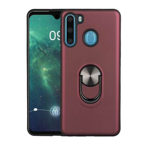 

For Galaxy A21 360 Rotary Multifunctional Stent PC+TPU Case with Magnetic Invisible Holder(Jujube Red)