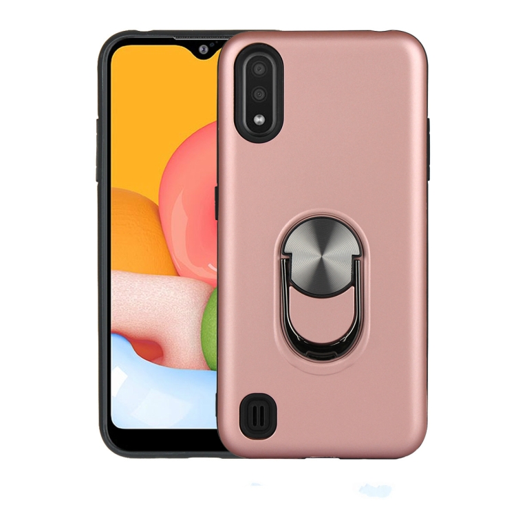 

For Galaxy A01 360 Rotary Multifunctional Stent PC+TPU Case with Magnetic Invisible Holder(Rose Gold)