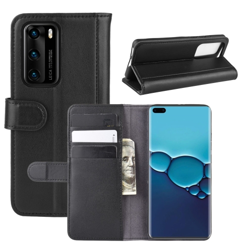 

For Huawei P40 Horizontal Flip Genuine Leather Case with Holder & Card Slots & Wallet(Black)