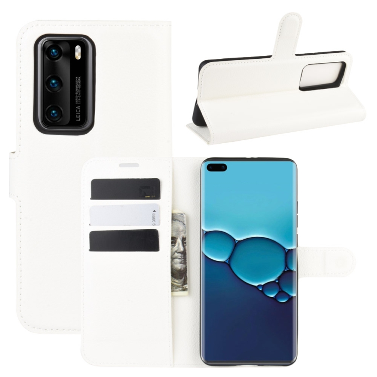 

For Huawei P40 Litchi Texture Horizontal Flip Protective Case with Holder & Card Slots & Wallet(White)