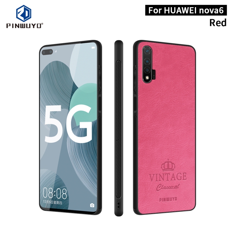 

For Huawei Nova 6 PINWUYO Pin Rui Series Classical Leather Texture PC + TPU Waterproof Anti-fall All-inclusive Protective Case Shell(Red)