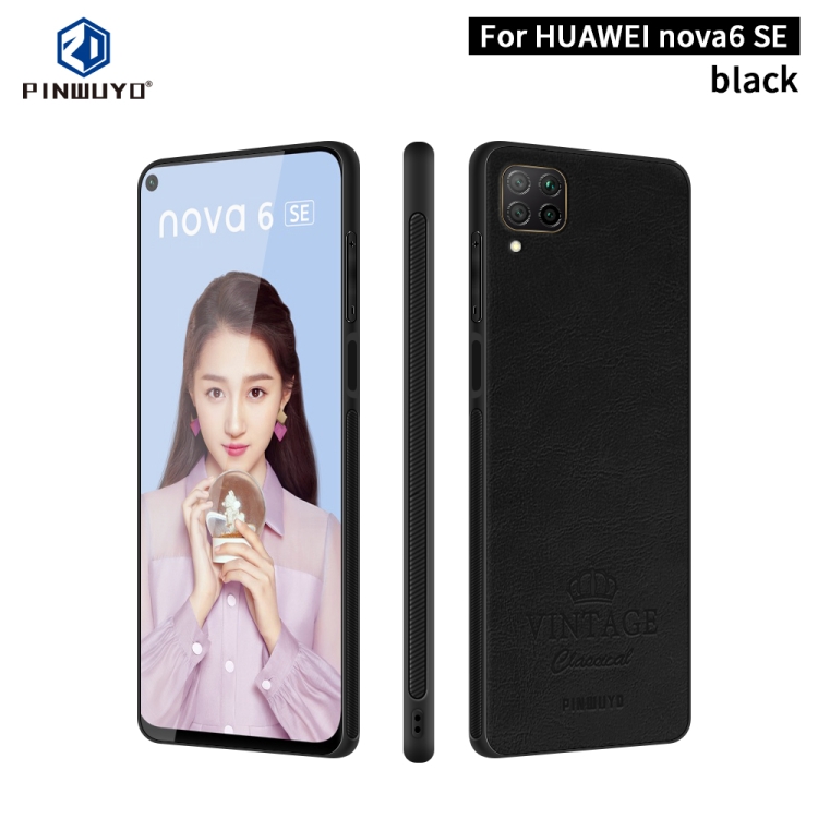 

For Huawei Nova 6 SE PINWUYO Pin Rui Series Classical Leather Texture PC + TPU Waterproof Anti-fall All-inclusive Protective Case Shell(Black)