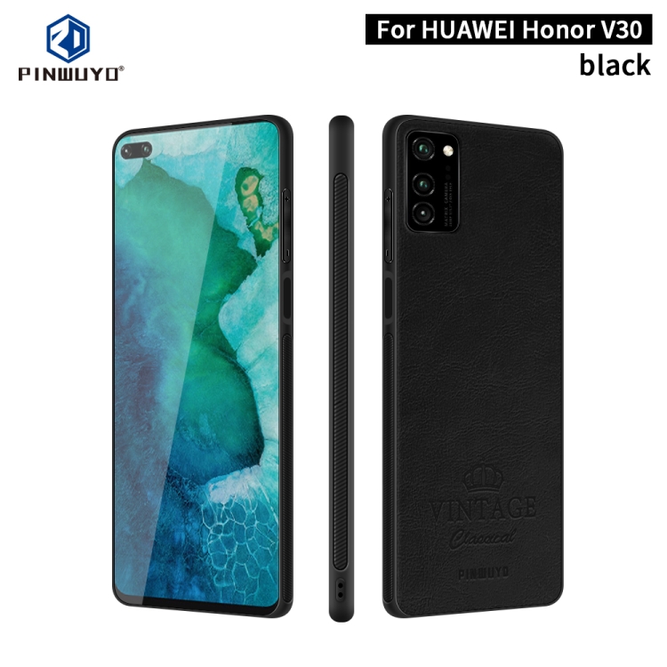 

For Huawei Honor V30 / V30 Pro PINWUYO Pin Rui Series Classical Leather Texture PC + TPU Waterproof Anti-fall All-inclusive Protective Case Shell(Black)