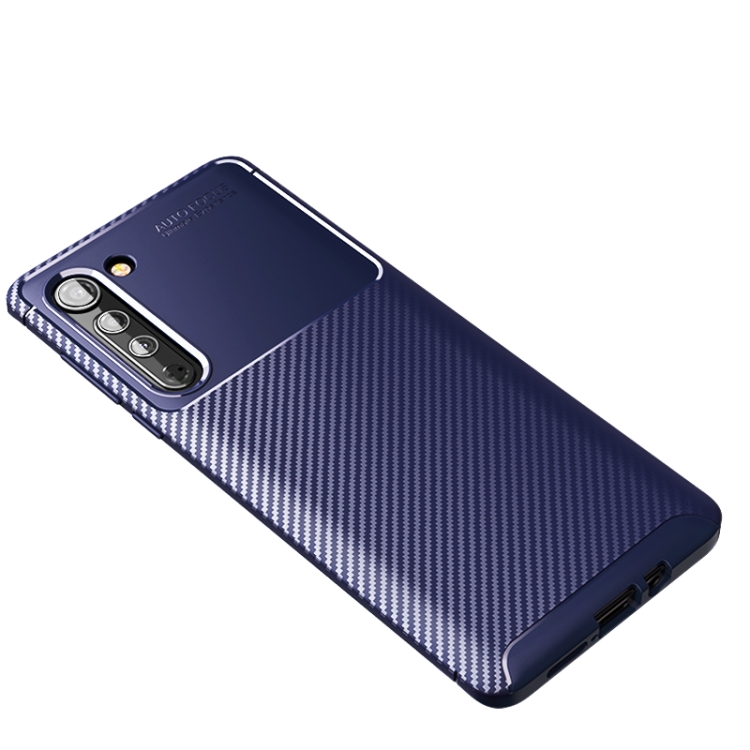

For Motorola Edge Carbon Fiber Texture Shockproof TPU Case(Blue)