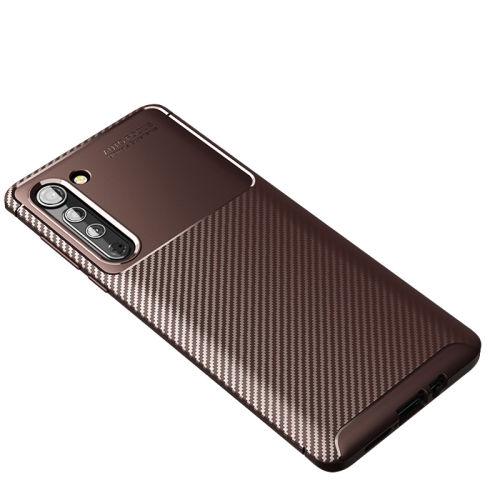 

For Motorola Edge Carbon Fiber Texture Shockproof TPU Case(Brown)