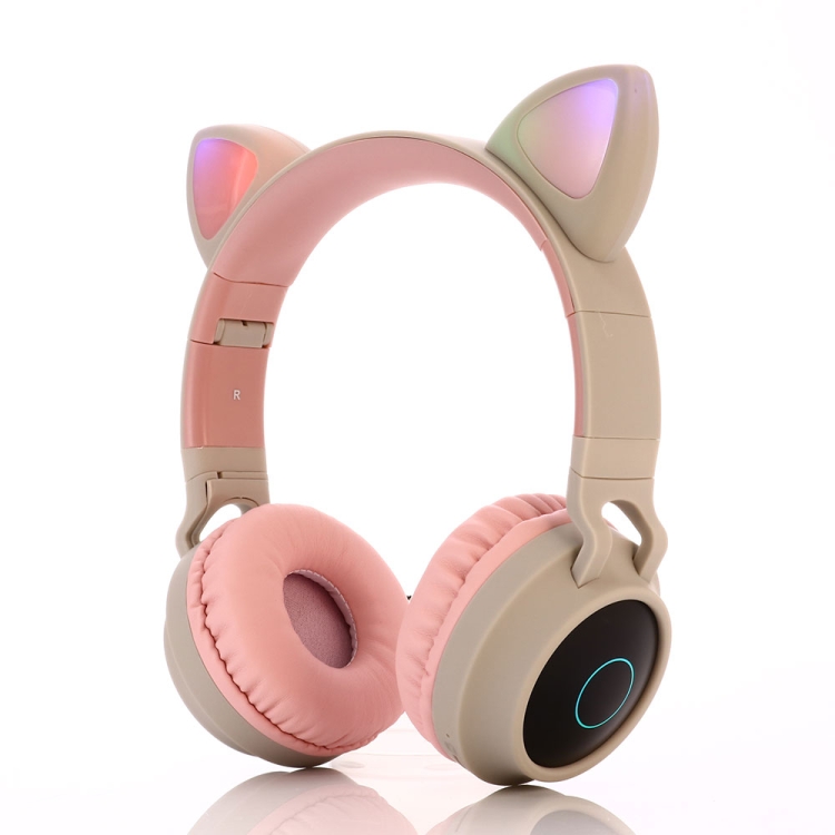 

Cute Cat Ear Bluetooth 5.0 Headphones Foldable On-Ear Stereo Wireless Headset Headphone with Mic / LED Light / FM Radio / TF Card(Gray)