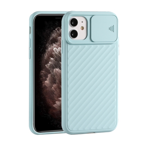 

For iPhone 11 Sliding Camera Cover Design Twill Anti-Slip TPU Case(Light Blue)