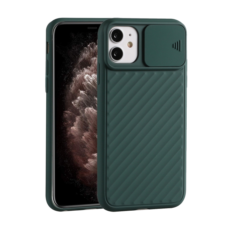 

For iPhone 11 Pro Sliding Camera Cover Design Twill Anti-Slip TPU Case(Green)