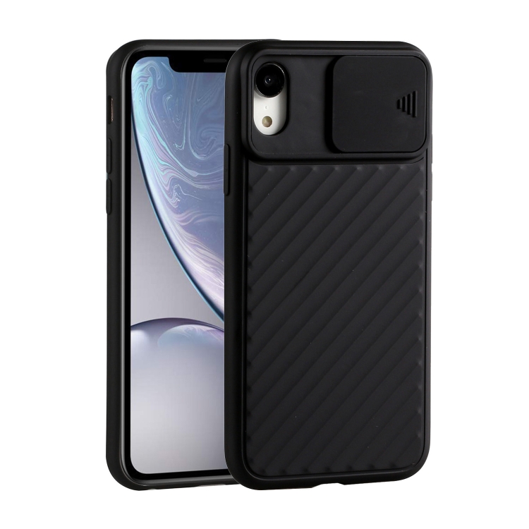 

For iPhone XS Max Sliding Camera Cover Design Twill Anti-Slip TPU Case(Black)