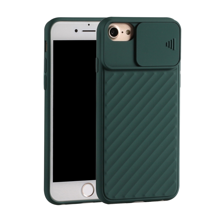 

For iPhone 6 & 6s / 7 & 8 Sliding Camera Cover Design Twill Anti-Slip TPU Case(Green)