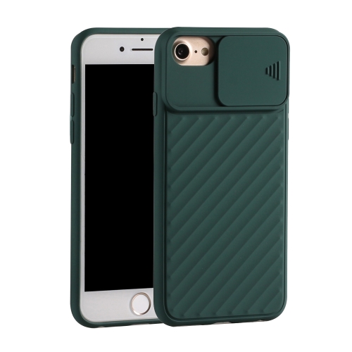 

For iPhone 6 Plus & 6s Plus / 7 Plus & 8 Plus Sliding Camera Cover Design Twill Anti-Slip TPU Case(Green)