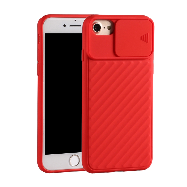 

For iPhone 6 Plus & 6s Plus / 7 Plus & 8 Plus Sliding Camera Cover Design Twill Anti-Slip TPU Case(Red)
