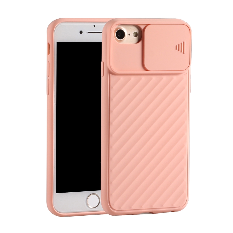 

For iPhone 6 Plus & 6s Plus / 7 Plus & 8 Plus Sliding Camera Cover Design Twill Anti-Slip TPU Case(Pink)