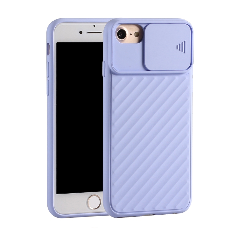

For iPhone 6 Plus & 6s Plus / 7 Plus & 8 Plus Sliding Camera Cover Design Twill Anti-Slip TPU Case(Purple)