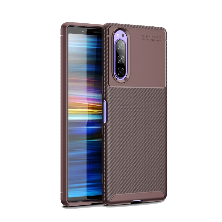 

For Sony Xperia 1 II Carbon Fiber Texture Shockproof TPU Case(Brown)