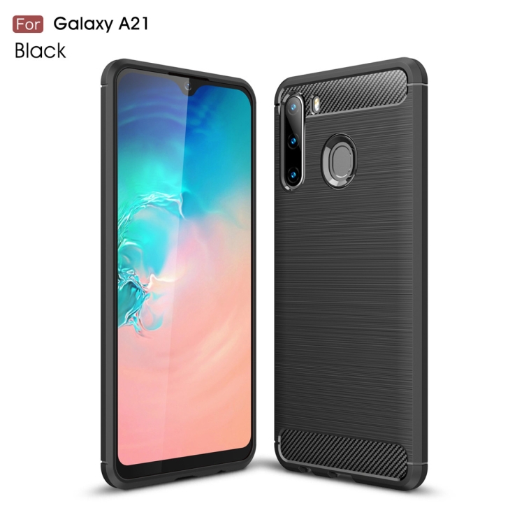 

For Galaxy A21 Brushed Texture Carbon Fiber TPU Case(Black)