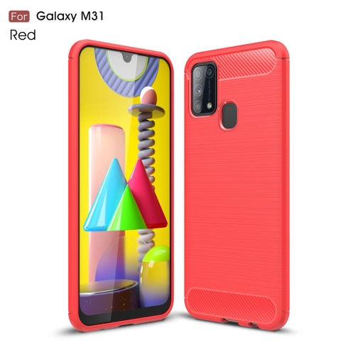 

For Galaxy M31 Brushed Texture Carbon Fiber TPU Case(Red)