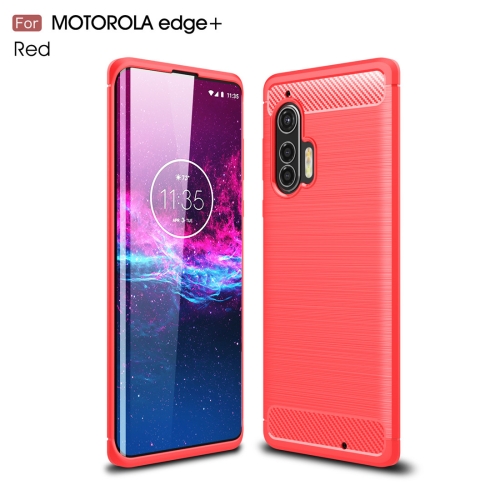 

For Motorola Moto Edge Plus Brushed Texture Carbon Fiber TPU Case(Red)