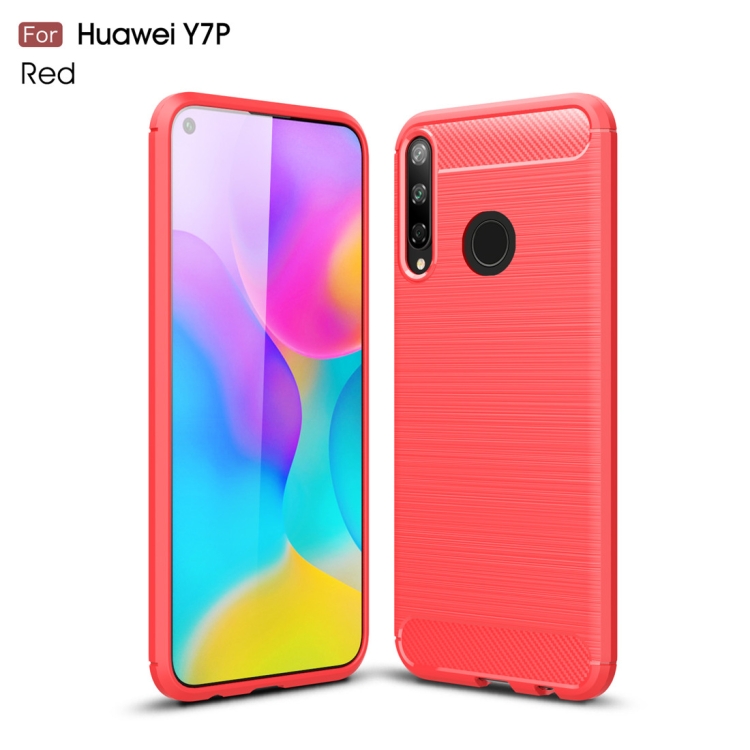 

For Huawei Y7p Brushed Texture Carbon Fiber TPU Case(Red)