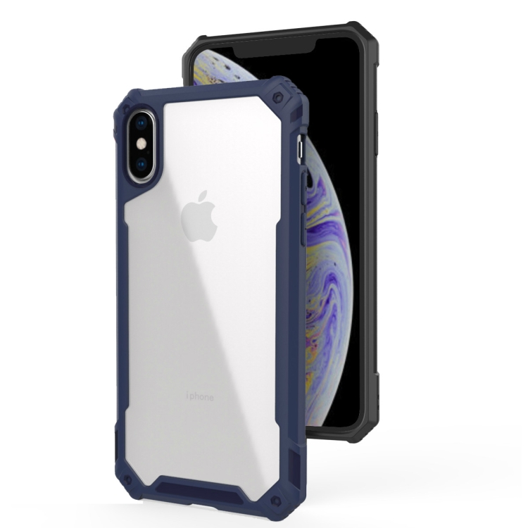 

For iPhone XR Transparent PC + TPU Full Coverage Shockproof Protective Case(Navy Blue)