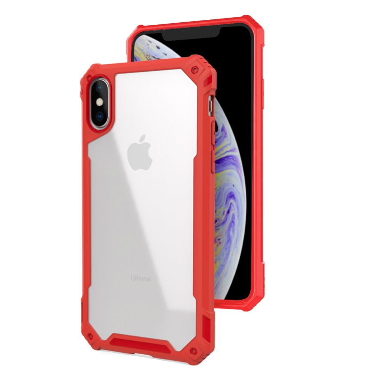 

For iPhone X & XS Transparent PC + TPU Full Coverage Shockproof Protective Case(Red)