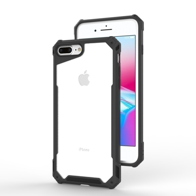 

For iPhone 8 Plus & 7 Plus Transparent PC + TPU Full Coverage Shockproof Protective Case(Black)