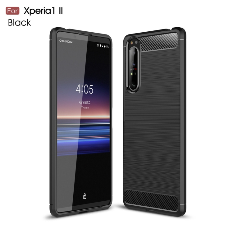

For Sony Xperia 1 II Brushed Texture Carbon Fiber Shockproof TPU Case(Black)