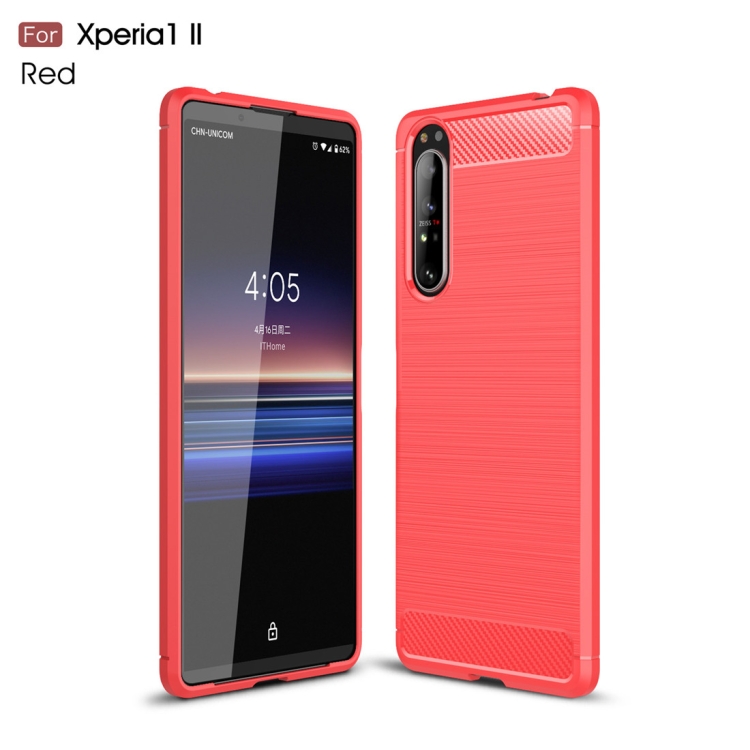 

For Sony Xperia 1 II Brushed Texture Carbon Fiber Shockproof TPU Case(Red)