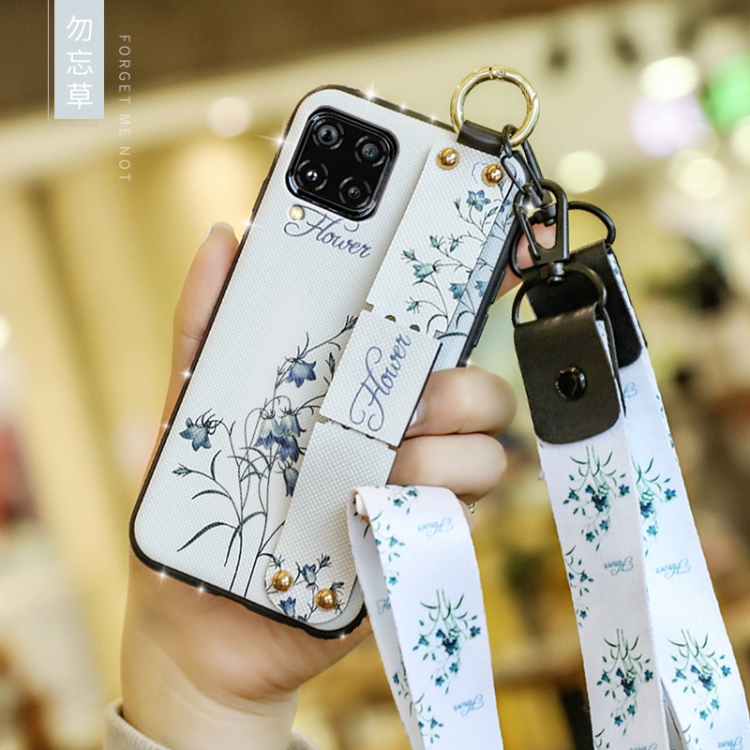 

For Huawei Nova 6 SE Floral Cloth Pattern Shockproof TPU Case with Holder & Wrist Strap & Neck Lanyard(White)