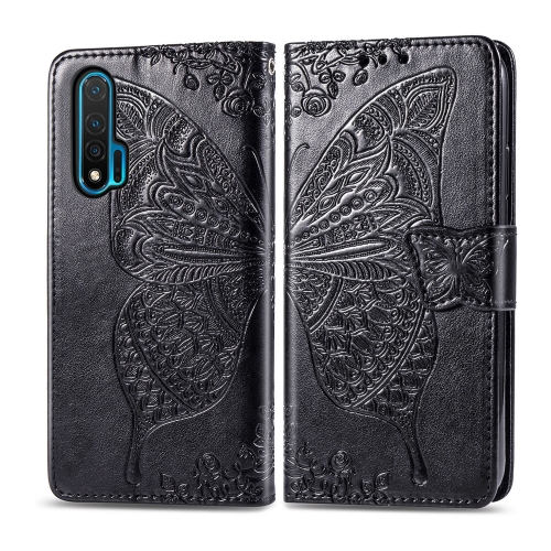 

For Huawei Nova 6 Butterfly Love Flower Embossed Horizontal Flip Leather Case with Bracket / Card Slot / Wallet / Lanyard(Black)