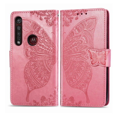 

For Moto G8 Plus Butterfly Love Flower Embossed Horizontal Flip Leather Case with Bracket / Card Slot / Wallet / Lanyard(Pink)