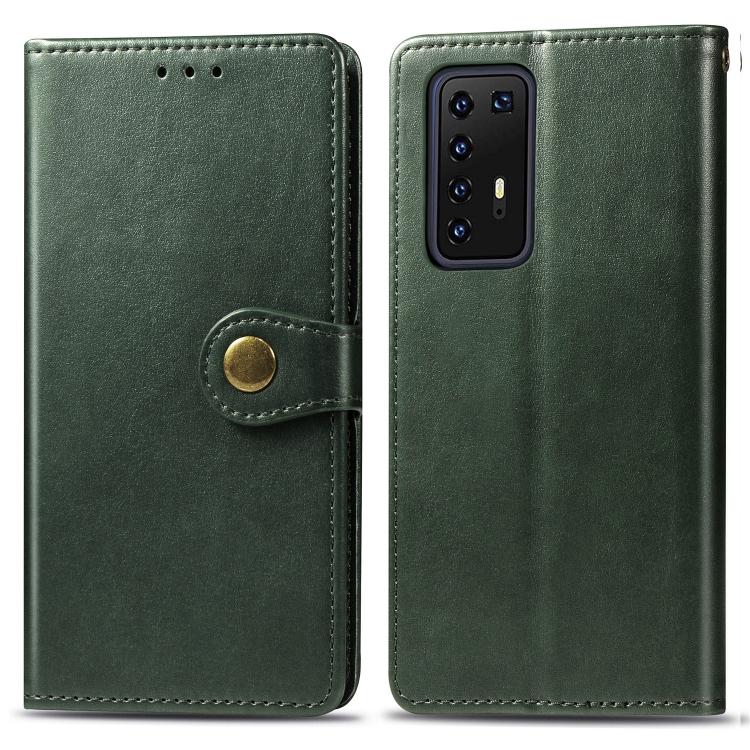 

For Huawei P40 Pro Retro Solid Color Leather Buckle Phone Case with Lanyard & Photo Frame & Card Slot & Wallet & Stand Function(Green)