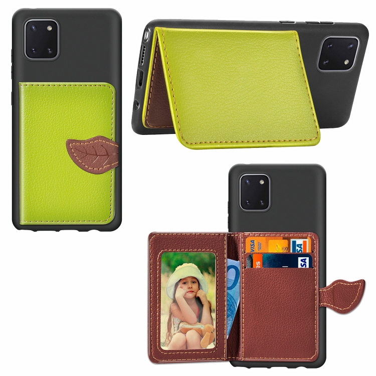 

For Galaxy Note 10 Lite / A81 Leaf Buckle Litchi Texture Card Holder PU + TPU Case with Card Slot & Wallet & Holder & Photo Frame(Green)