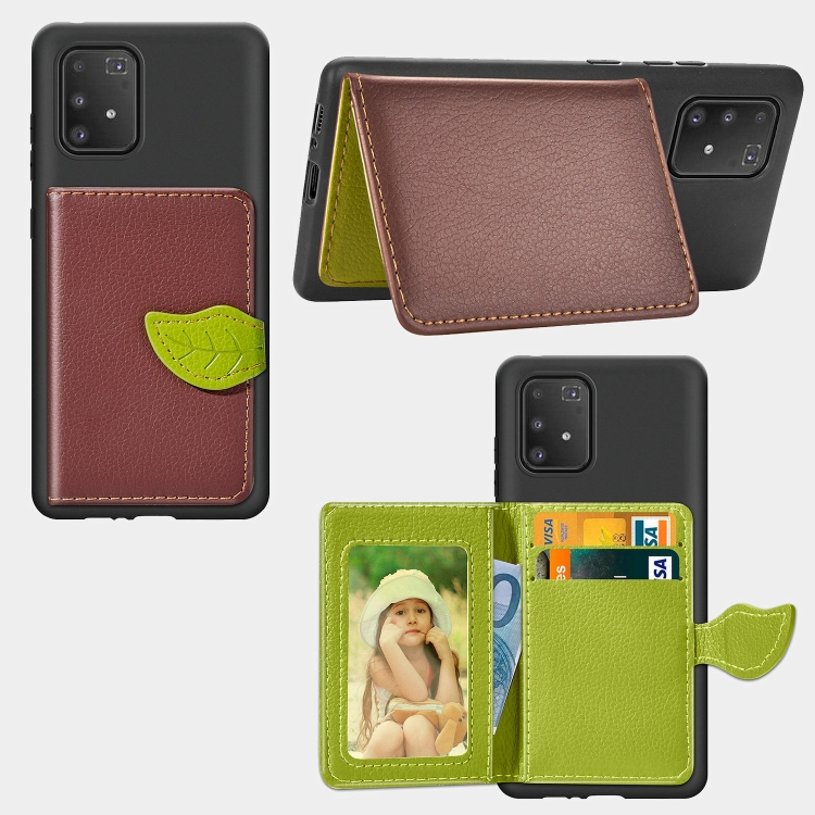 

For Galaxy S10 Lite / A91 Leaf Buckle Litchi Texture Card Holder PU + TPU Case with Card Slot & Wallet & Holder & Photo Frame(Brown)