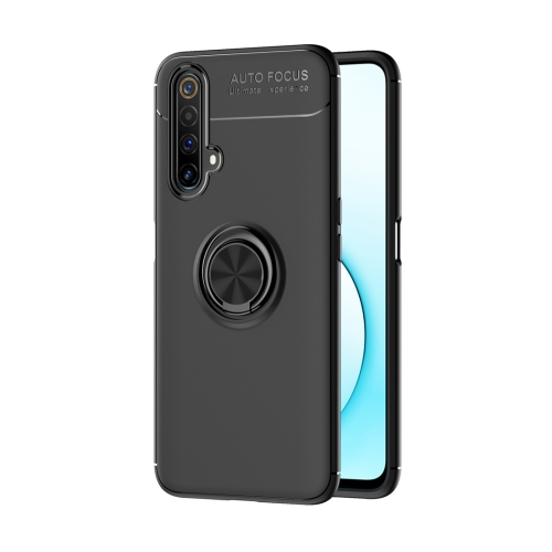 

For OPPO Realme X50 Metal Ring Holder 360 Degree Rotating TPU Case(Black+Black)