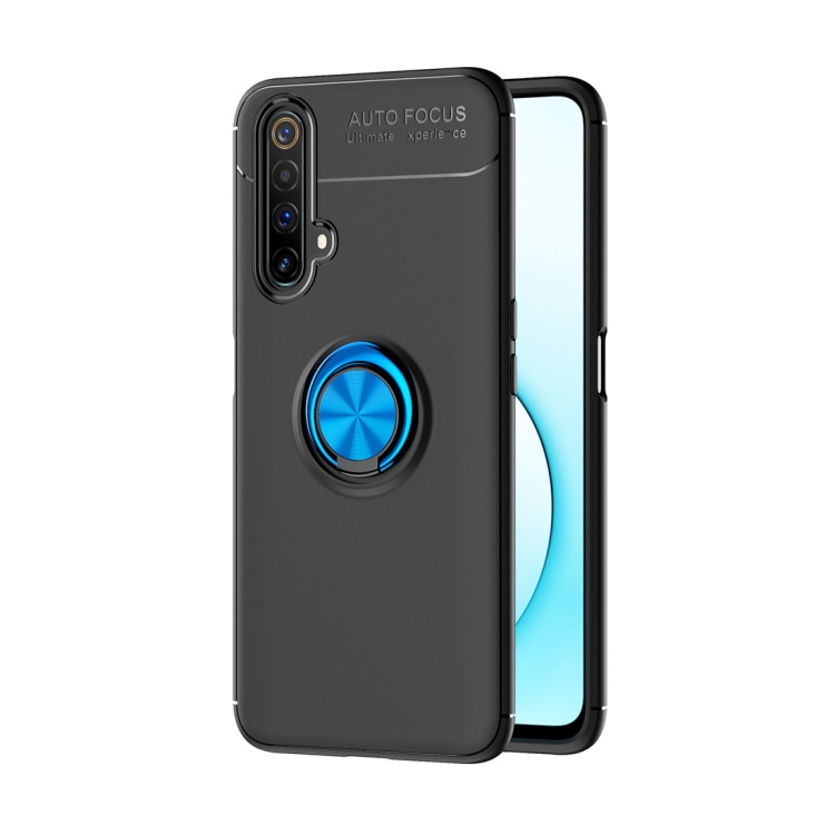 

For OPPO Realme X50 Metal Ring Holder 360 Degree Rotating TPU Case(Black+Blue)